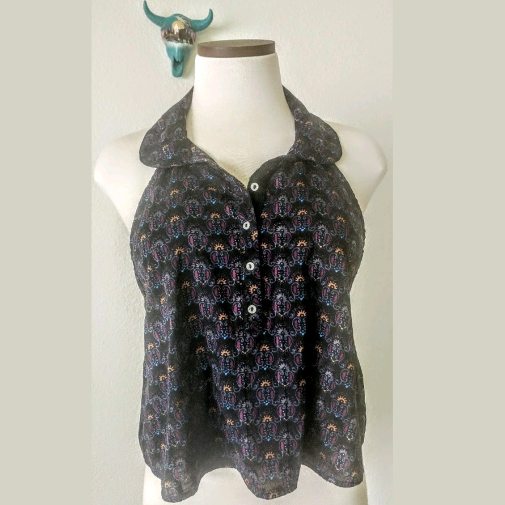Free People Black Halter Paisley Blouse
